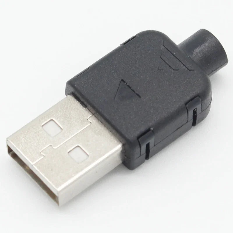 10 Sets DIY USB 2.0 Connector Plug A Type Male 4 Pin Assembly Adapter Socket Solder Type Black Plastic Shell For Data Connection