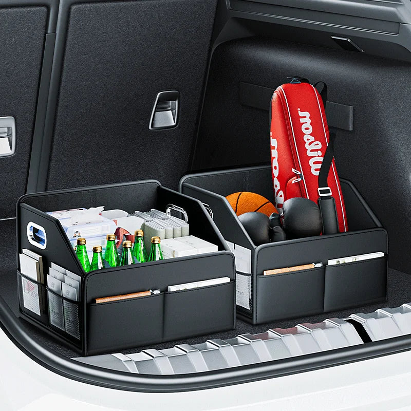 Car Trunk Organizer Storage Box PU Leather Vehicle Folding Collapsible Cargo Boot Organiser Box For SUV MPV Auto Seat Back Box