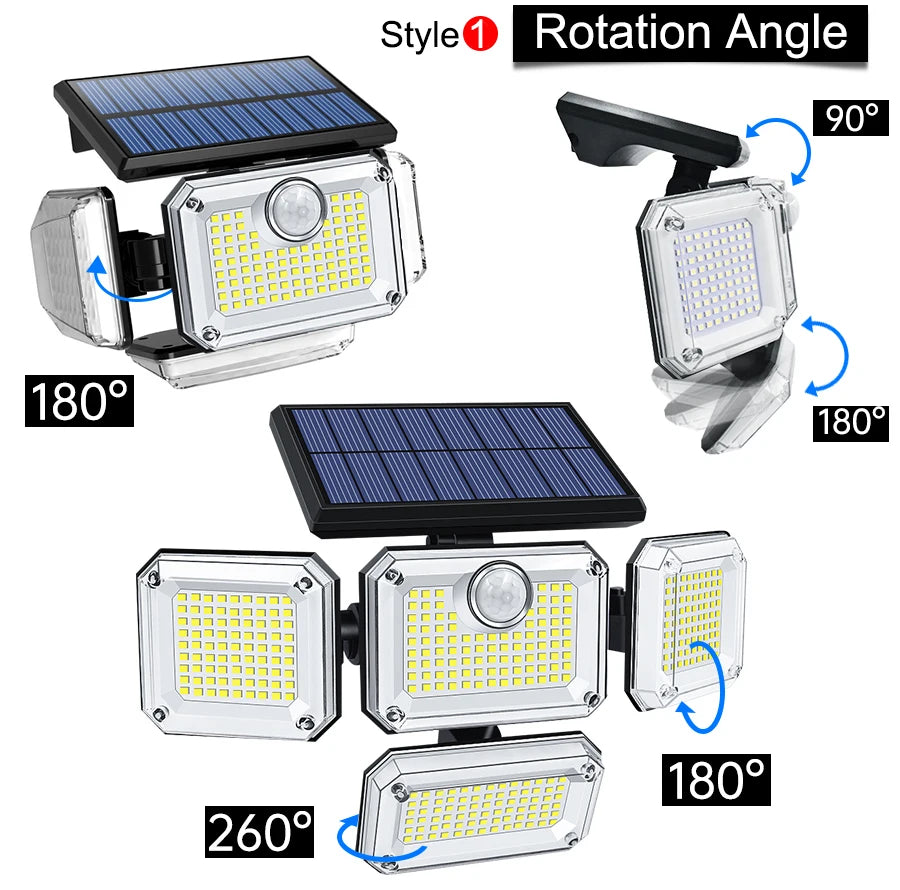 20w Solar Light 122/333led IP65 Waterproof Outdoor Indoor Solar Garden Lamp With Adjustable Head Wide Lighting Angle With 3 Mode