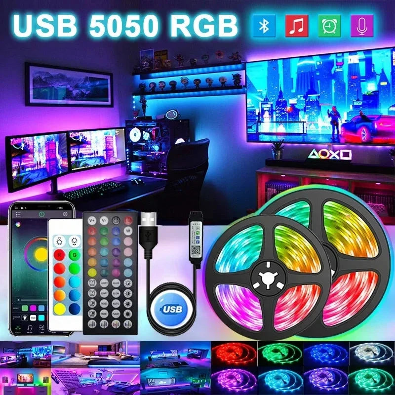 Bande lumineuse LED USB RGB 5050, contrôle par application Bluetooth, ruban de lampe LED flexible pour la décoration de la pièce, bande de diodes de rétroéclairage du téléviseur 