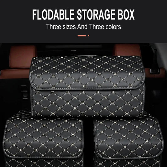 Car Trunk Organizer Box, Large Capacity, Auto Multiuse Tools, Storage Bag, Stowing, Tidying, Leather, Folding for Emergency