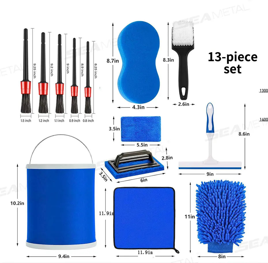 SEAMETAL 5/13PCS Car Detailing Brush Set Multifunctional Detail Brushes Sponge Towel Auto Cleaning Kit for Car Wash Maintenance