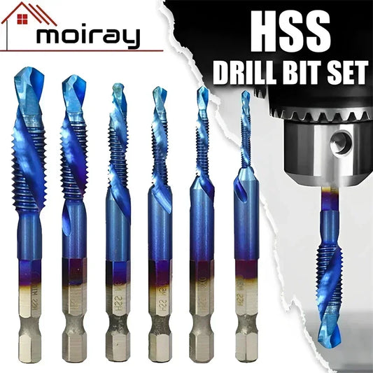 New Titanium Plated Hex Shank HSS Screw Thread Metric Tap Drill Bits Screw Machine Compound M3 M4 M5 M6 M8 M10 Hand Tools