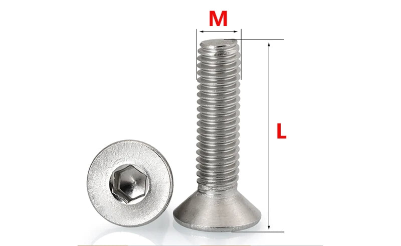 Allen Key Head Screw M2 M2.5 M3 M4 M5 M6 DIN7991 Stainless Steel 304 Hexagon Hex Socket Flat Countersunk Head Screw and Nut Set