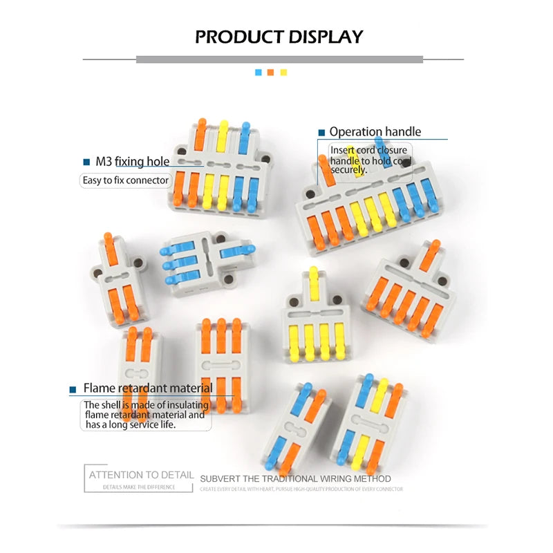 Mini Quick Wire Conductor Connector Universal Compact 2/3 Pin Splicing Push-inTerminal Block 1 in multiple out with fixing Hole