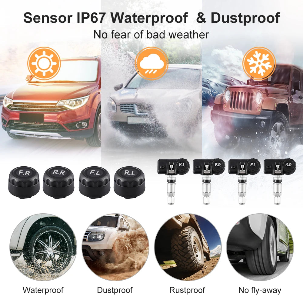 Solar TPMS Sensor Auto Reifendruck Überwachung System Reifen Druck Externe Sensoren für 4 Rad TMPS 