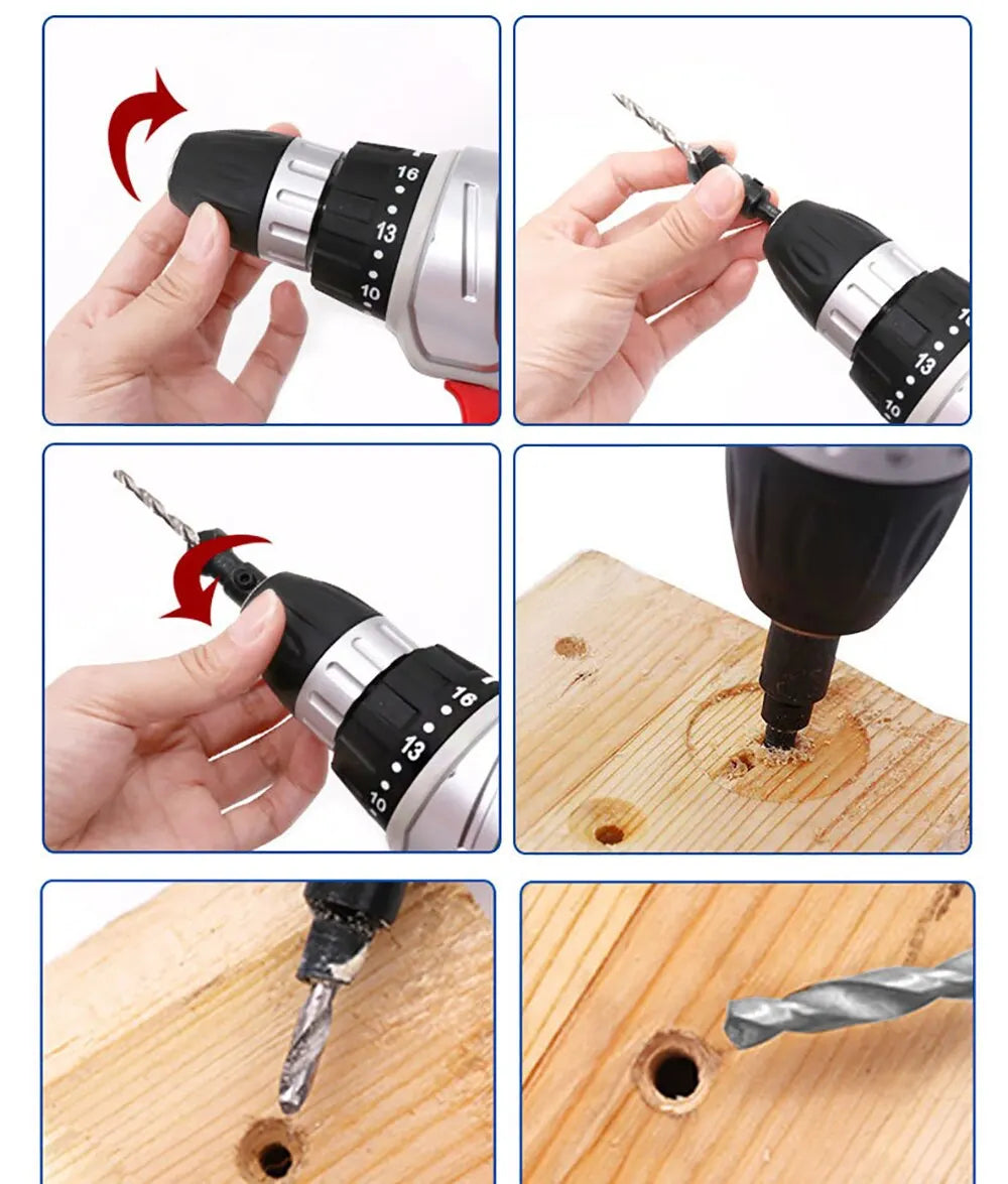 5PCS Woodworking Countersunk Head Drill And Chamfering One Piece Hexagonal Handle Countersunk Fried Dough Twist Drill