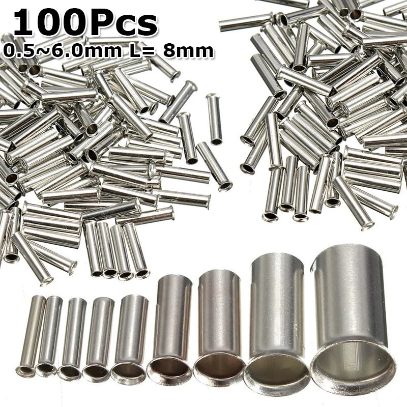 600Pcs Tin-coated Copper Uninsulated Crimp Terminal 0.5mm2-6.0mm2 Bootlace Ferrules Cord End Electrical Wire Cable Connector