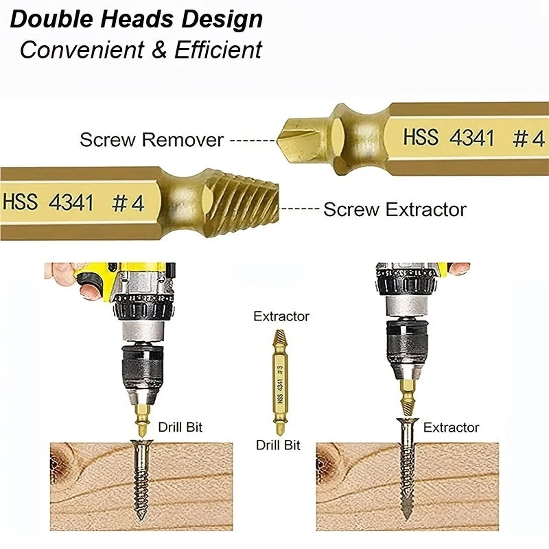 Damaged Screw Extractor Set HSS Drill Bit Stripped Broken Remover Small Easily Quickly Take Out Kit Easy Demolition Power Tools