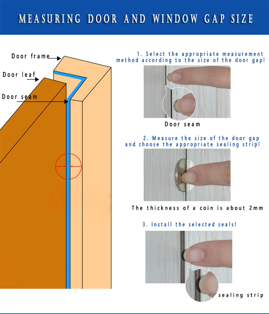 5M/10M Window Weather Strip DIEP Self-adhesive Acoustic Rubber Foam Seal Strip Tape Windproof Insulation Door Weatherstripping