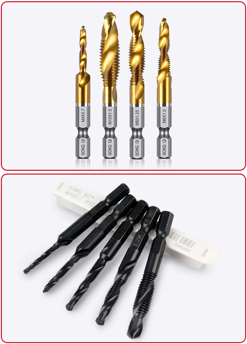 New Titanium Plated Hex Shank HSS Screw Thread Metric Tap Drill Bits Screw Machine Compound M3 M4 M5 M6 M8 M10 Hand Tools