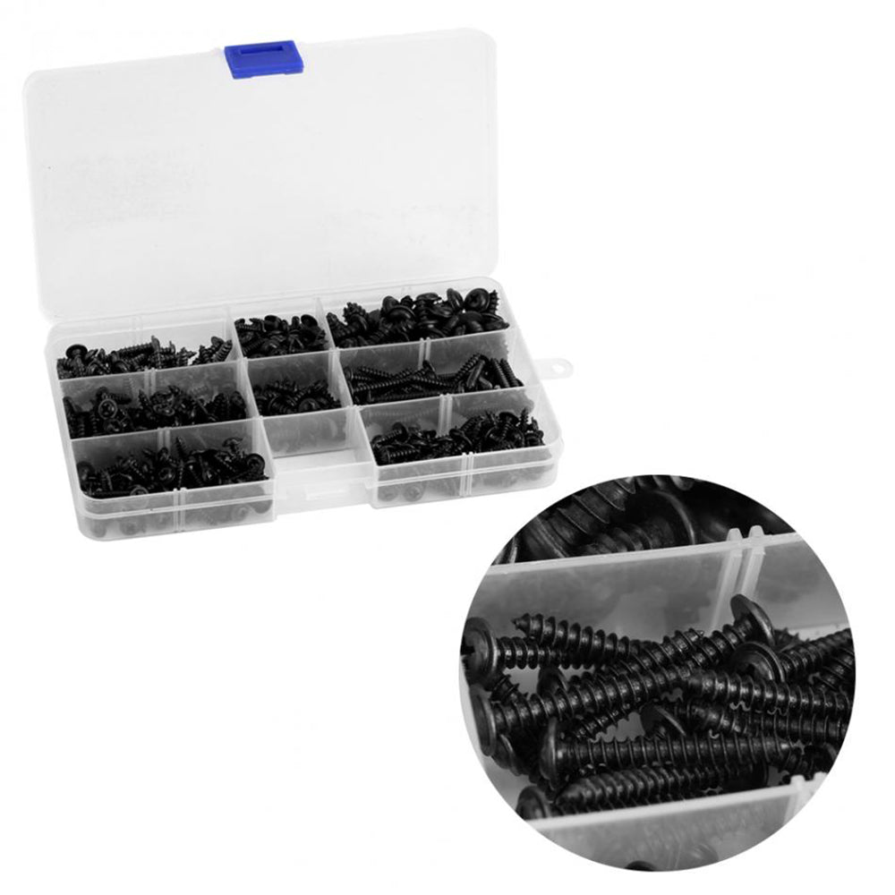 340/500pcs Pan Head Tapping Screw Cross Head M3/M4/M3.5/M4.8 Self Tapping Screw Set Assortment Kit Black Furniture Carbon Steel