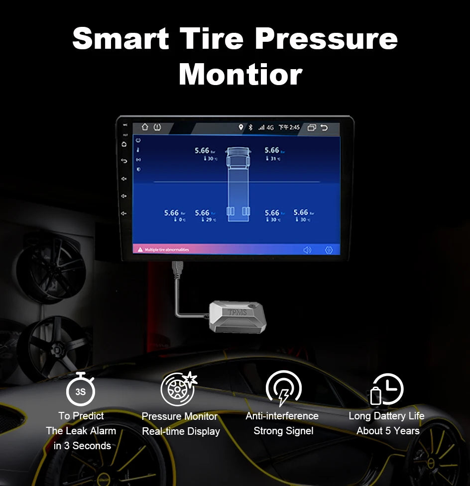 ACCEO Android TPMS pour autoradio lecteur DVD système de surveillance de la pression des pneus alarme de sécurité prolonger la durée de vie des pneus 