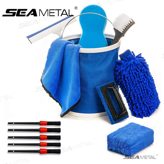 SEAMETAL 5/13PCS Car Detailing Brush Set Multifunctional Detail Brushes Sponge Towel Auto Cleaning Kit for Car Wash Maintenance