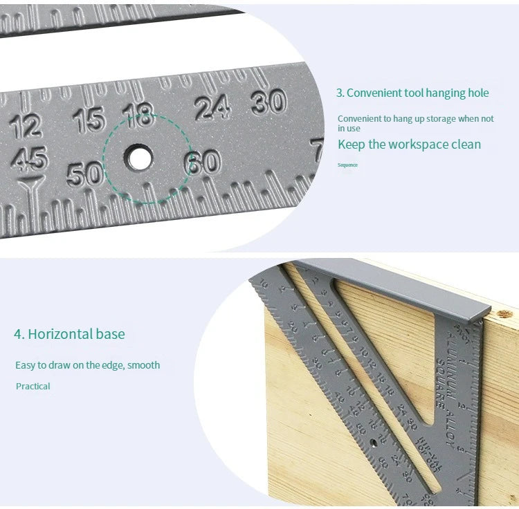 7 "Aluminum Alloy Triangle Ruler Precise Thickened Angle Ruler Aluminum Alloy Woodworking Measurement Woodworking Triangle Ruler