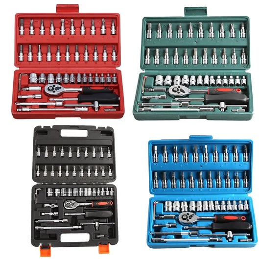 46pcs Ratchet Wrench Set Kit Sleeve for Car Motorcycle Bicycle Repair Tools Combination Repair Wrench Socket Spanner Screwdriver