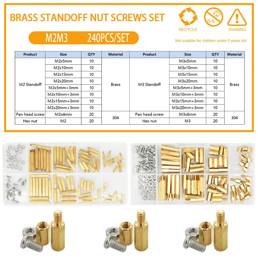 M2 M2.5 M3 M4 Hex Brass Standoff PCB Motherboard Spacer Screw Nut Thread Pillar Mount Male Female Spacer Bolt Assortment Kit