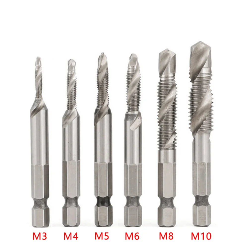 New Titanium Plated Hex Shank HSS Screw Thread Metric Tap Drill Bits Screw Machine Compound M3 M4 M5 M6 M8 M10 Hand Tools