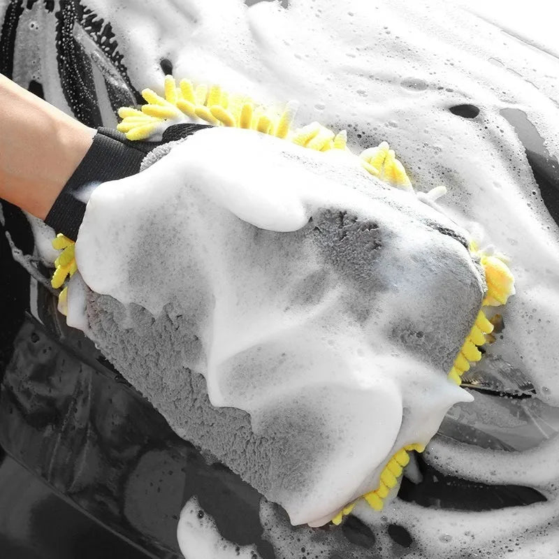 1PCS Waterproof Car Wash Microfiber Chenille Gloves Thick Car Cleaning Mitt Wax Detailing Brush Auto Care Double-faced Glove