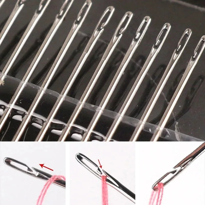 12/30Pcs Side Hole Blind Sewing Needles Stainless Steel Elderly Needles Hand Sewing Stitching Pin DIY Home Self Threading Needle