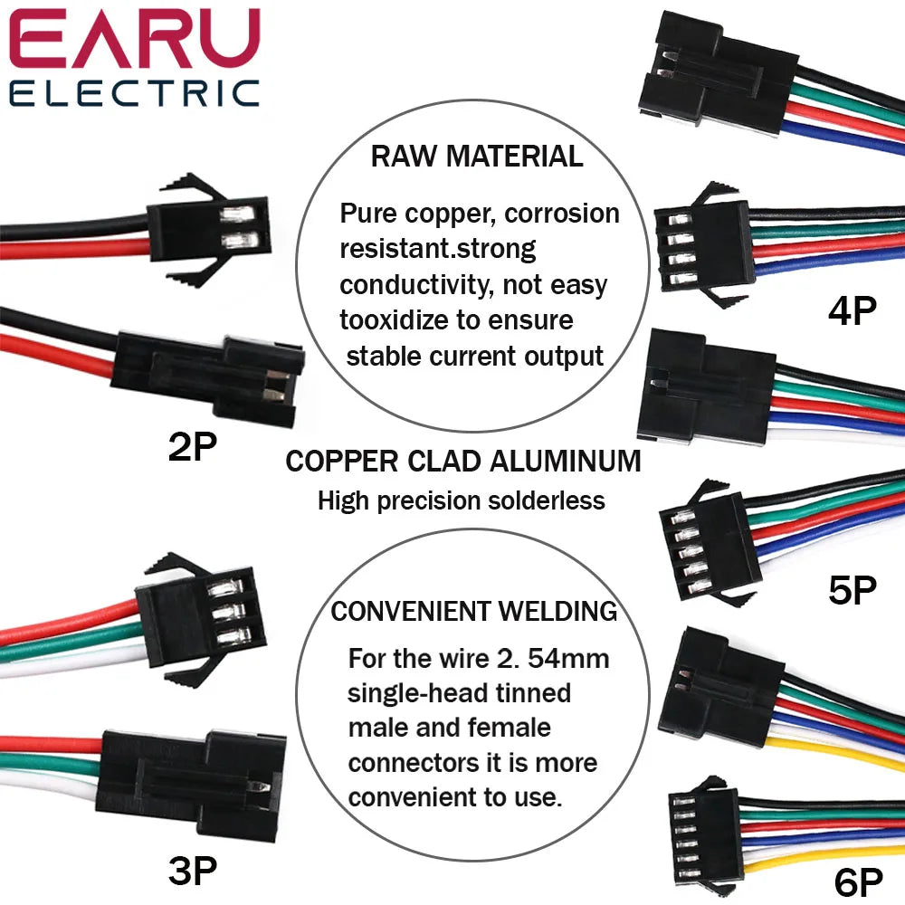 2Pin 3Pin 4Pin 5Pin 6Pin led Connector Male/female JST SM 2 3 4 5 6Pin Plug Connector Wire Cable for Led Strip Light Lamp Driver