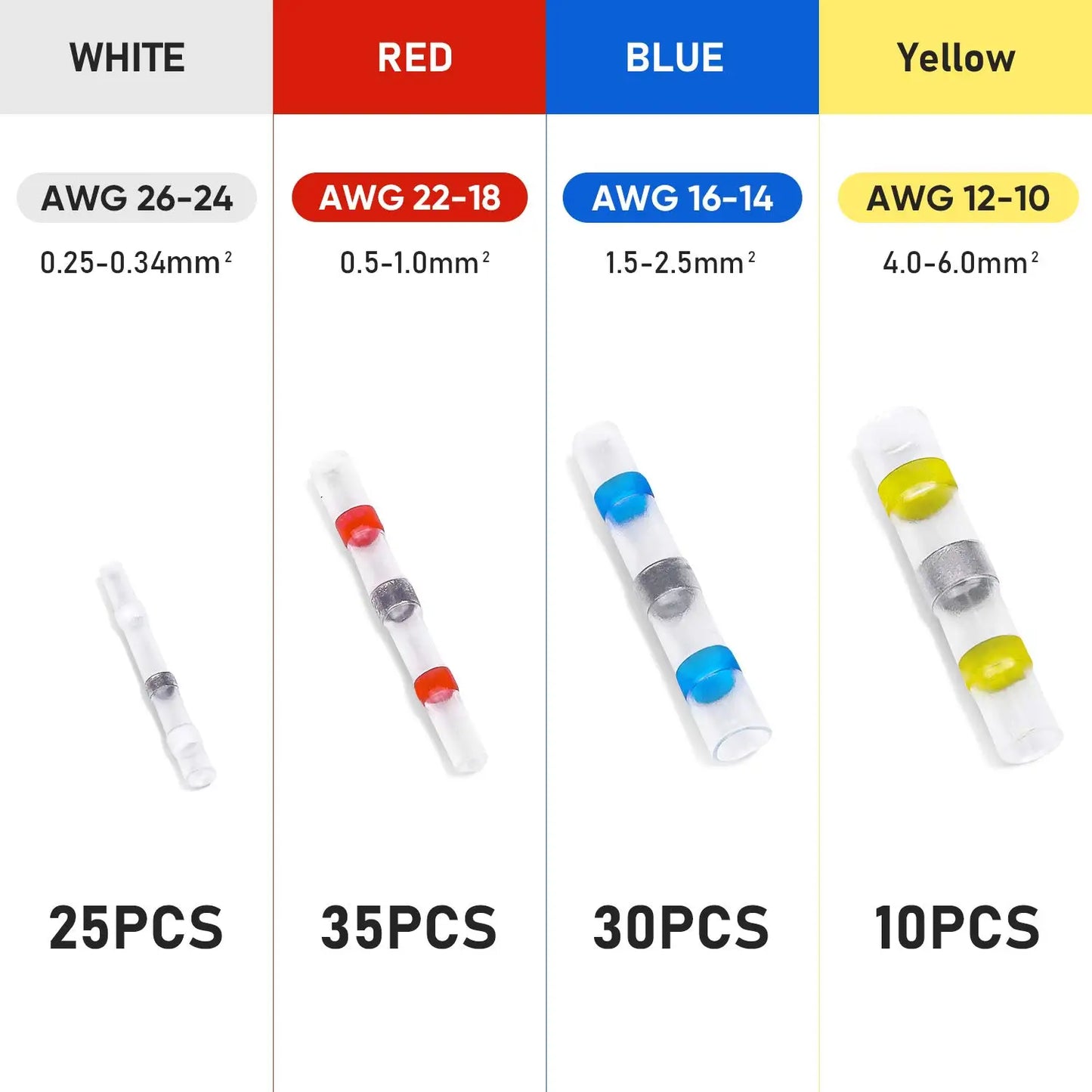 100/120/150/250/300 PCS Solder Seal Wire Connectors Heat Shrink Butt Connectors, Waterproof Insulated Electrical Wire Terminals