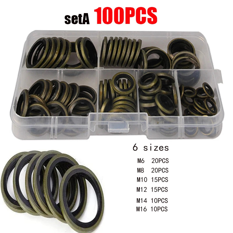 150/100pcs Bonded Seal Sealing Ring Assortment Kit Oil Drain Screw Combined Washer Seal Set M6 M8 M10 M12 M14 M16 M18 M20 M22 - ToolFlx