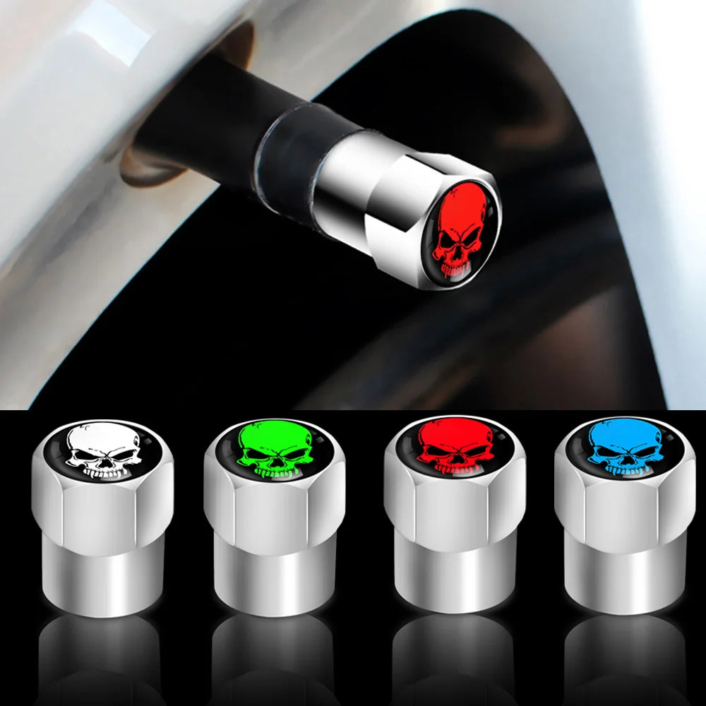 4Pcs/Set Skull Tire Valve Stem Cap, Corrosion Resistant, Dust Proof Cover Universal fit for Car, Bicycle, Truck, Motorcycle