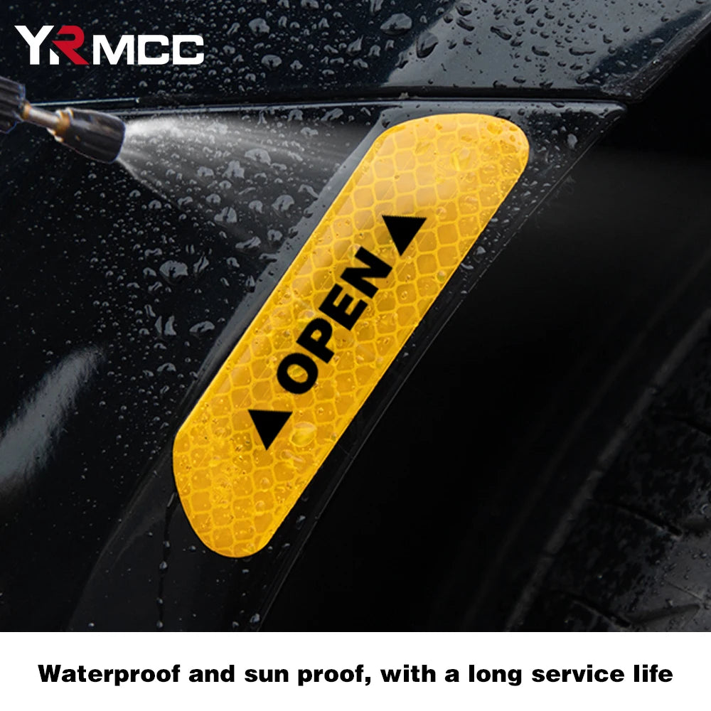 4PCS Reflective Car Door Sticker Safety Opening Warning Reflector Tape Decal Car Accessories Exterior Interior Reflector Sticker