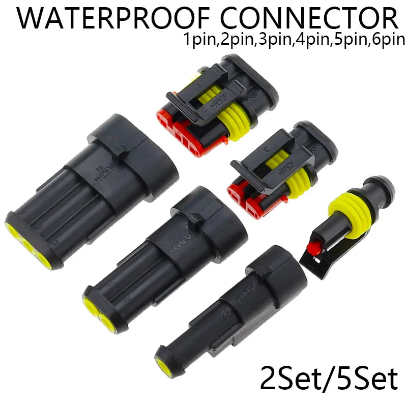 2-5sets Kit 2 pin 1/2/3/4/5/6 pins Way AMP Super seal Waterproof Electrical Wire Connector Plug for car waterproof connector