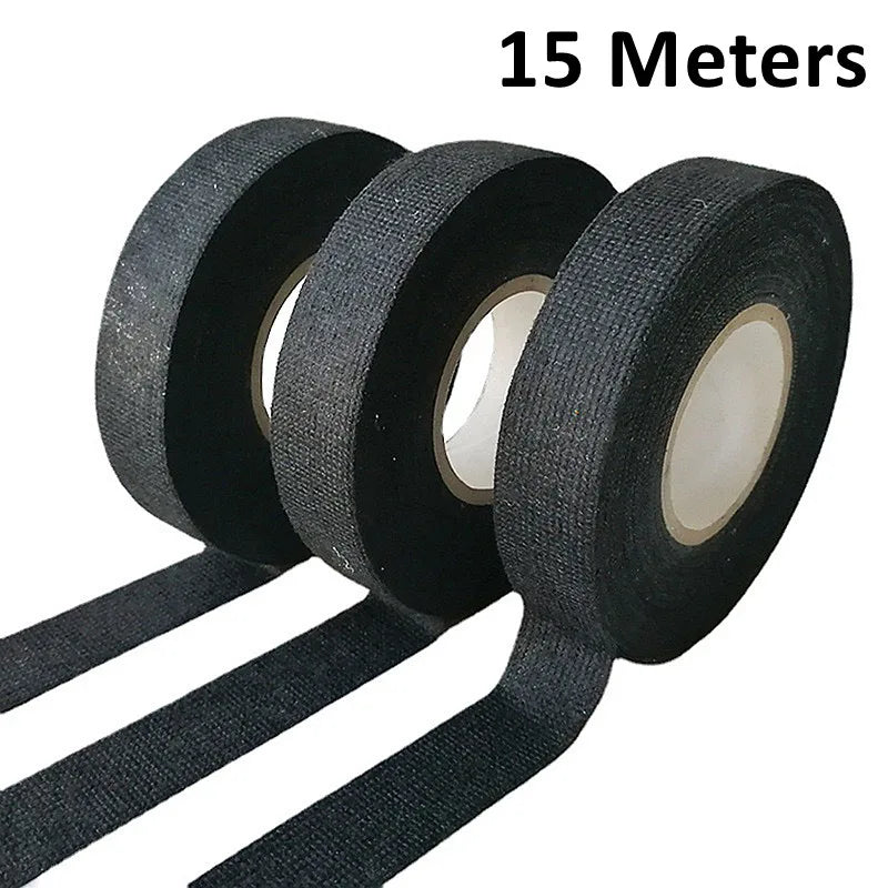 1/2/5/10Pcs 15 Meters Pet Automobile Cloth Fabric Wire Harness Binding Flannel Black Loom Automotive Fleece Adhesive Tape 9/19mm