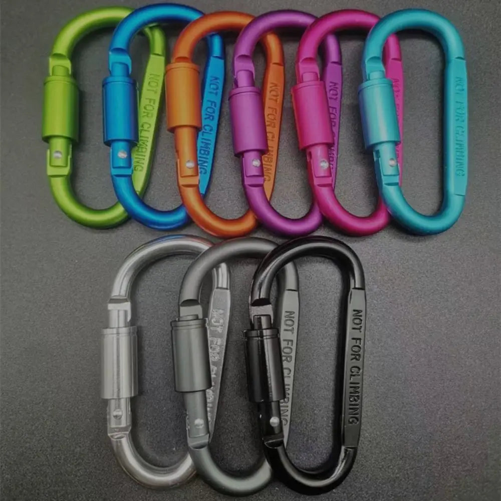 Porte-clés à boucle de sécurité en alliage d'aluminium multicolore avec bouton de verrouillage pour escalade, mousqueton en forme de D, crochet pour sports de plein air, camping, randonnée 