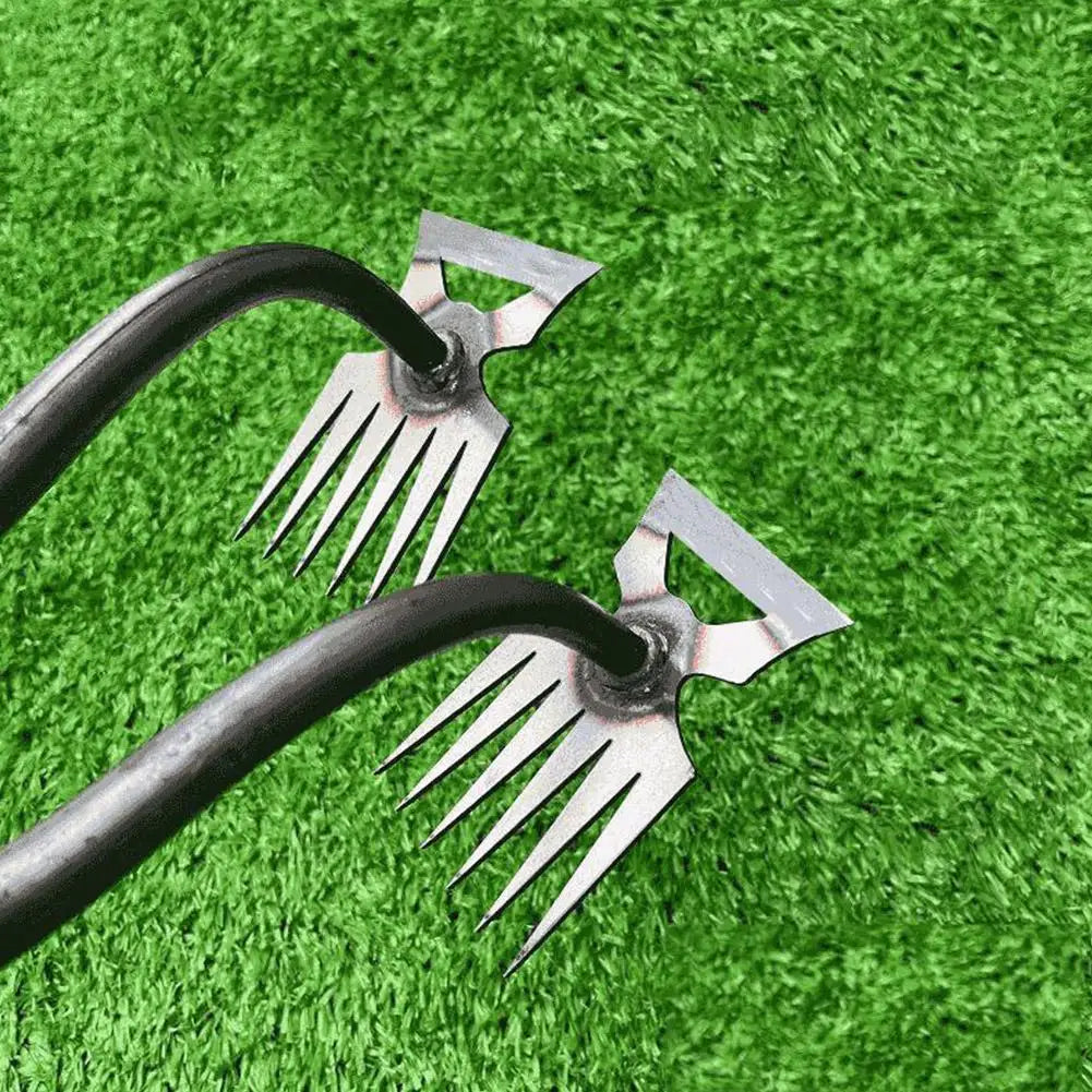 2 In 1 Garden Rake Manual Weed Grass Rooting Tool Puller Shovel 5/6/11 Tooth Weeding Removal Hand Gardening Loose Soil Tool