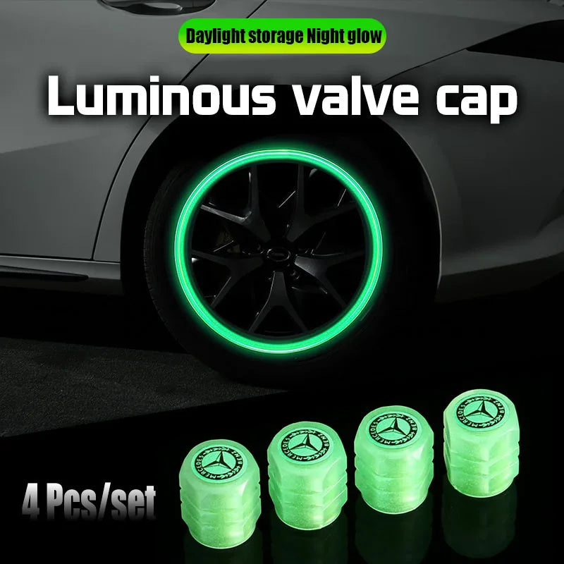 4Pcs Luminous Motorcycle Bicycle Car Tire Valve Caps Wheel Dust Cover For Mercedes Benz AMG Smart W108 W124 W126 W140 W168 W169