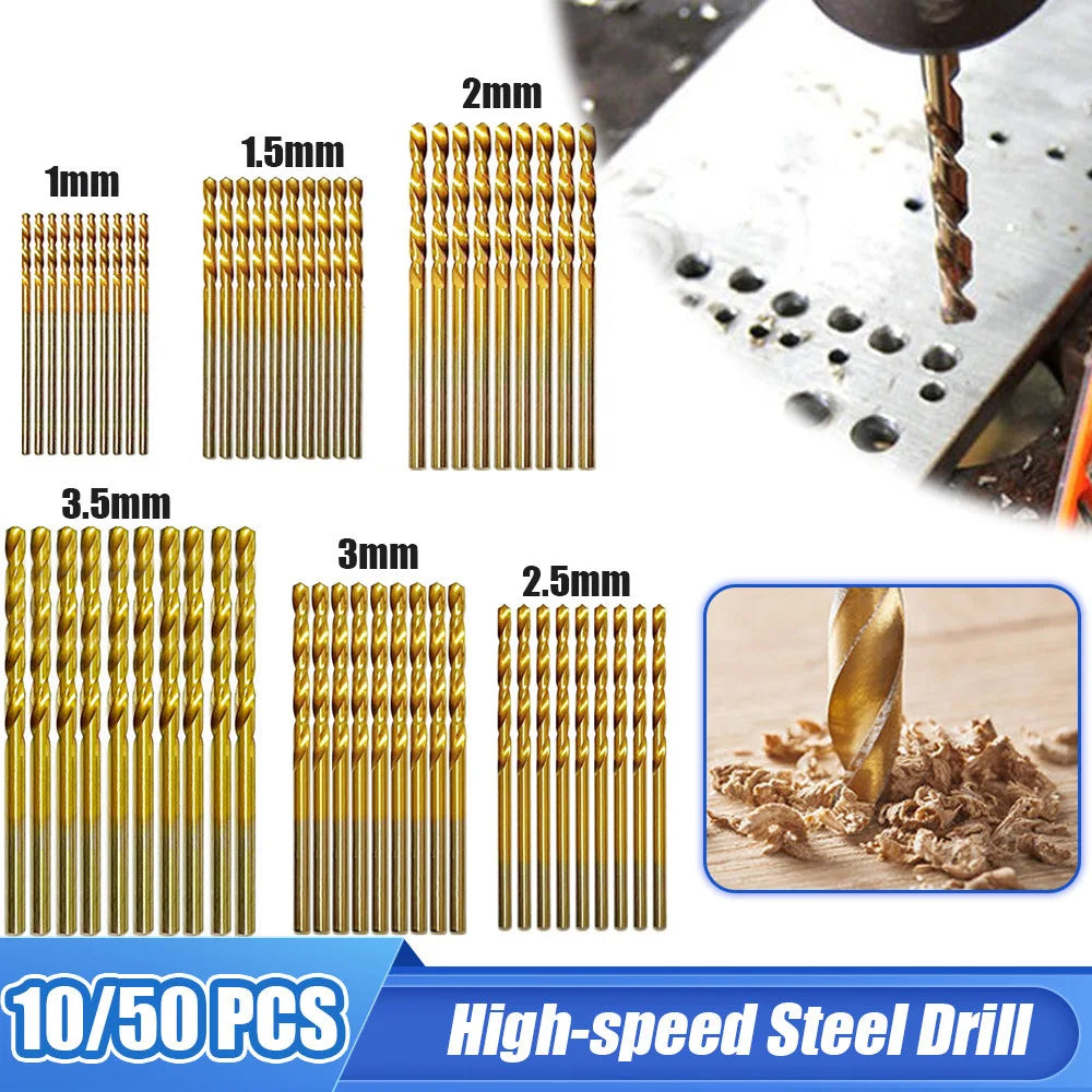 50pcs High Speed Steel Ti-plated Twist Bit Titanium Coated Drill Bits Tool High Quality Power Tools 1mm 1.5mm 2mm 2.5mm 3mm