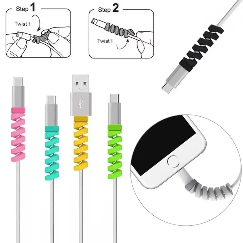 For IPhone IPad Spiral Cable Winder Protector Saver USB Charging Cord Cable Holder Ties Wire Management Cable Organizer