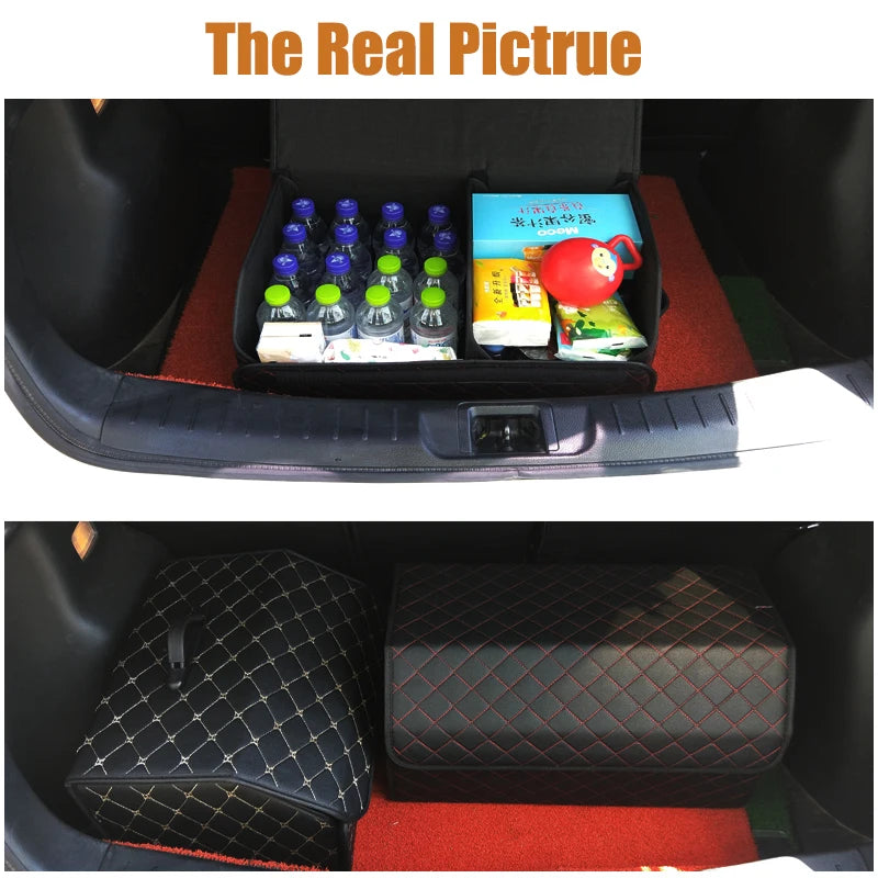 Car Trunk Organizer Box, Large Capacity, Auto Multiuse Tools, Storage Bag, Stowing, Tidying, Leather, Folding for Emergency