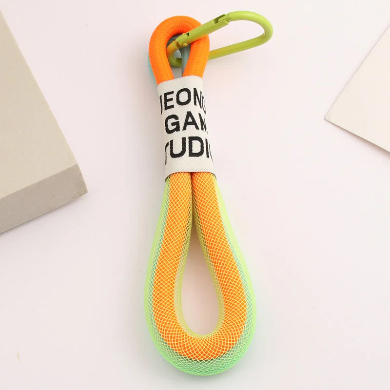 Creative Iridescent Braid Rope Keychain Carabiner Key Ring For Backpack Pendant Accessorie Hanging Cord Jewelry