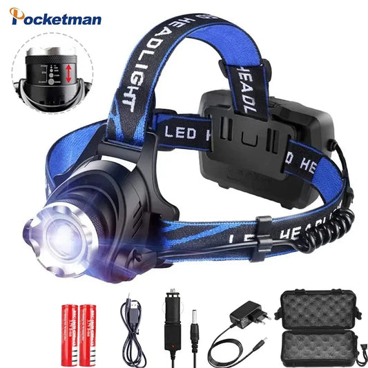 Headlamps Led Headlamp L2 Zoomable Headlight Head Torch Flashlight Head lamp by 18650 battery for Fishing Hunting