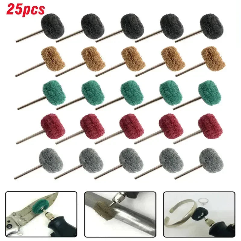 Mini tige de foret de polissage 25 pièces ensemble de polissage en fibre rotative en nylon pour accessoires abrasifs 3 mm/2,35 mm Dremel outil de roue de brosse avec 