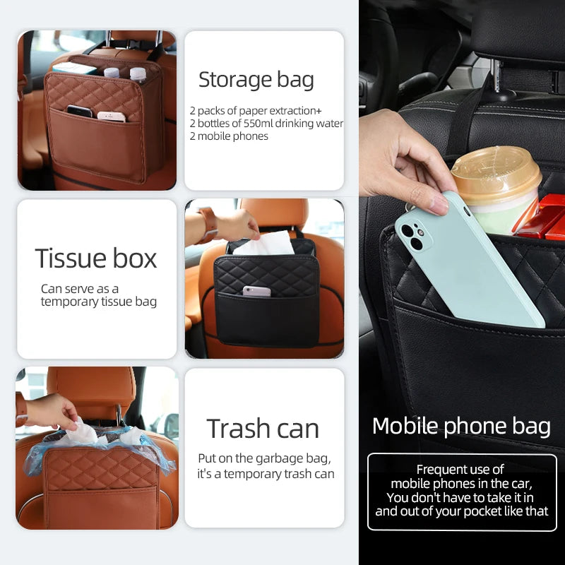 Multifunctional car seat storage bag Leather storage bag Garbage bag Storage bag Suitable for most car models