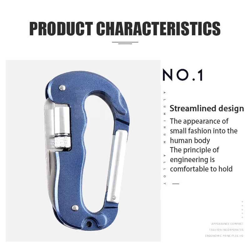 Outdoor Edc Multi Tool Tactical Camo Camping Climbing Carabiner Parachuting Hook Knife Led Mountaineering Buckle