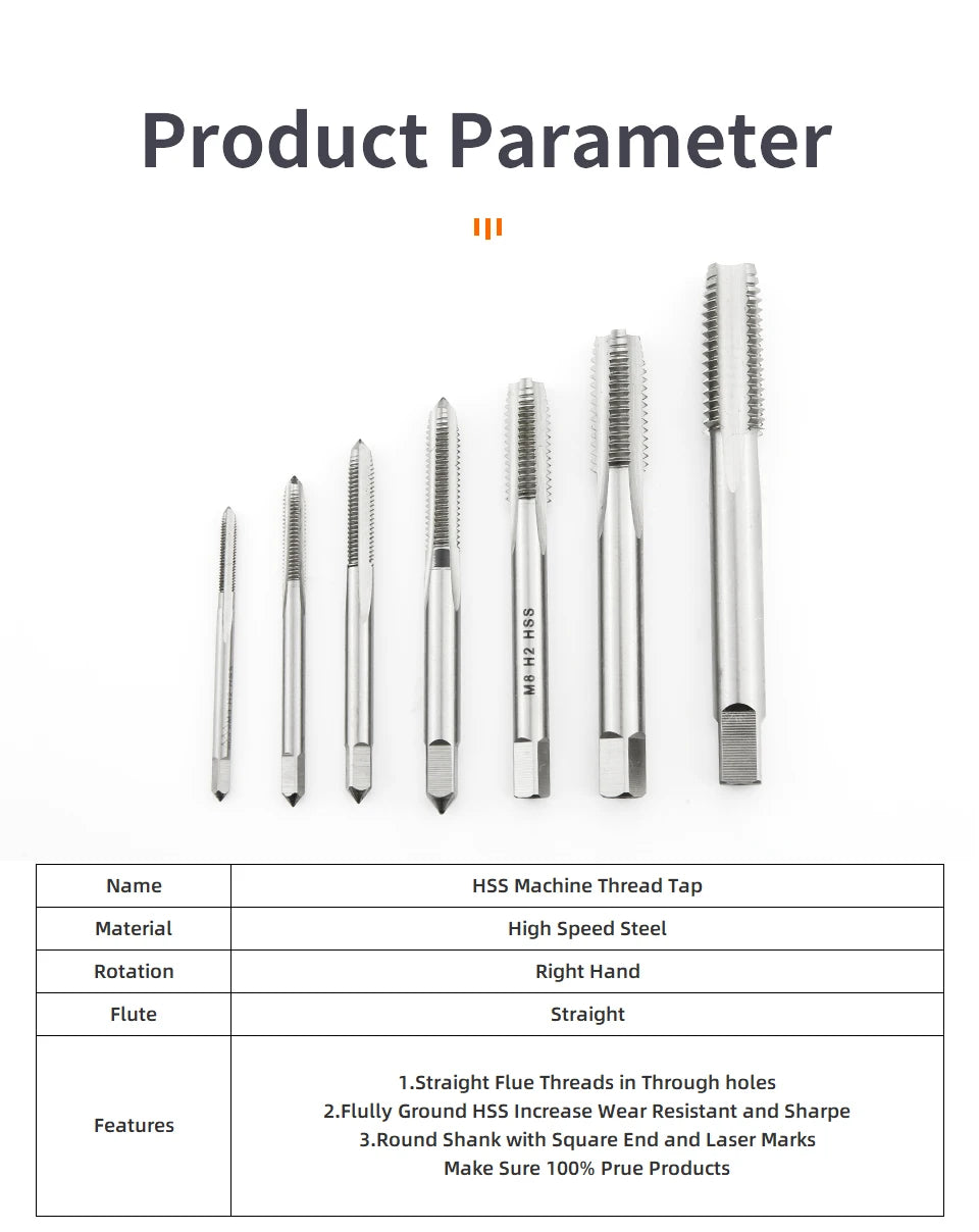 SIQICNC Right Hand Thread Tap HSS Machine Plug Tap Metric Screw Tap Drill Thread Tool M2 M3 M4 M6 M7 M8 M10 M12 M14 Hand Tools