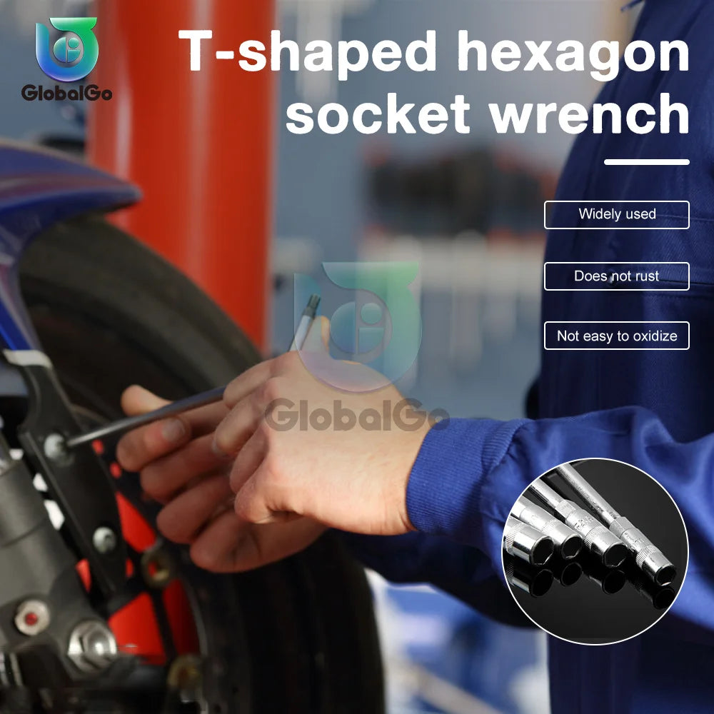 T-shaped Hand Tool Hex Socket Wrench 7mm 8mm 9mm 10mm 12mm 13mm 15mm 17mm Metric T-handle Wrench Extended T-Socket Wrench