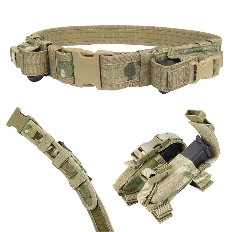 Ceinture tactique pour homme, équipement de chasse, ceinture de sécurité pour le combat en plein air, ceinture utilitaire avec pochettes pour chargeurs 