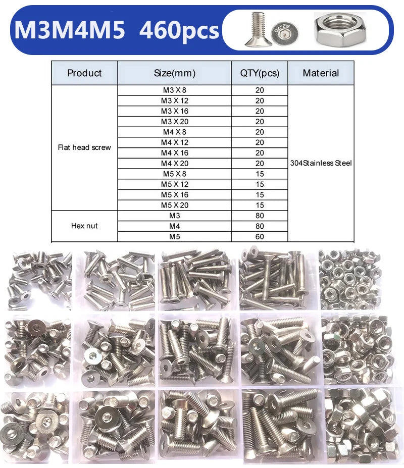 Allen Key Head Screw M2 M2.5 M3 M4 M5 M6 DIN7991 Stainless Steel 304 Hexagon Hex Socket Flat Countersunk Head Screw and Nut Set