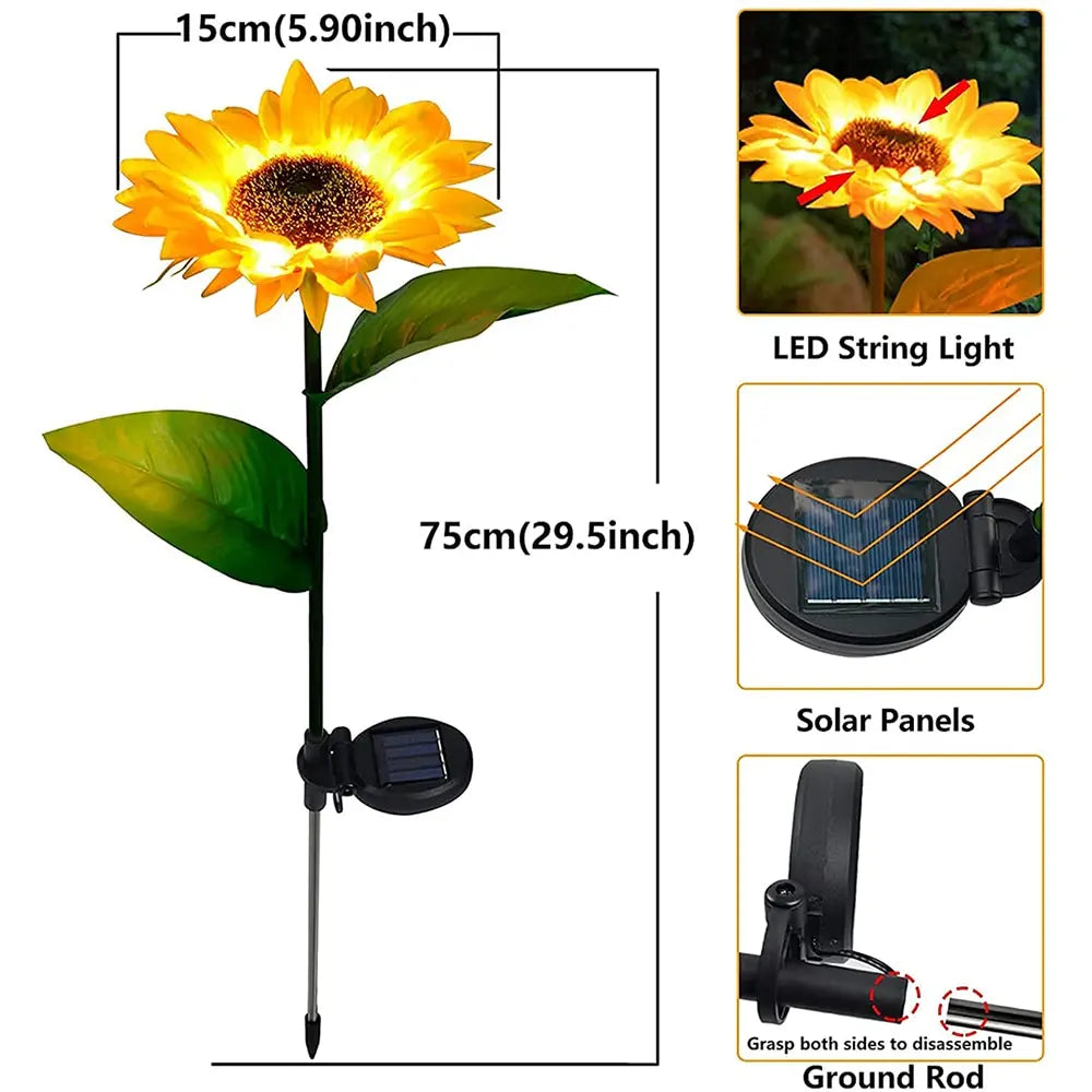 Lampe solaire d'extérieur à LED en forme de tournesol, imperméable IP65, luminaire décoratif pour allée, jardin, mariage, vacances, jardin 