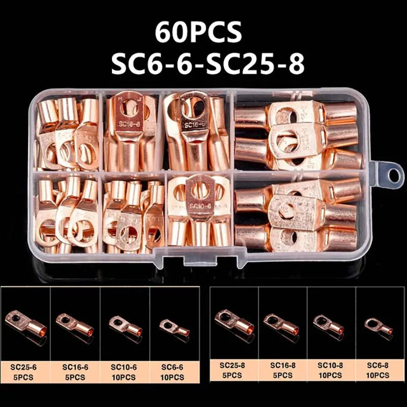 60/240PCS Ring Terminal Cable Shoes Lugs 35mm2 Tinned Copper Lug Wire eye Connectors Bare 60 Terminals Lugs Wire Copper Kit