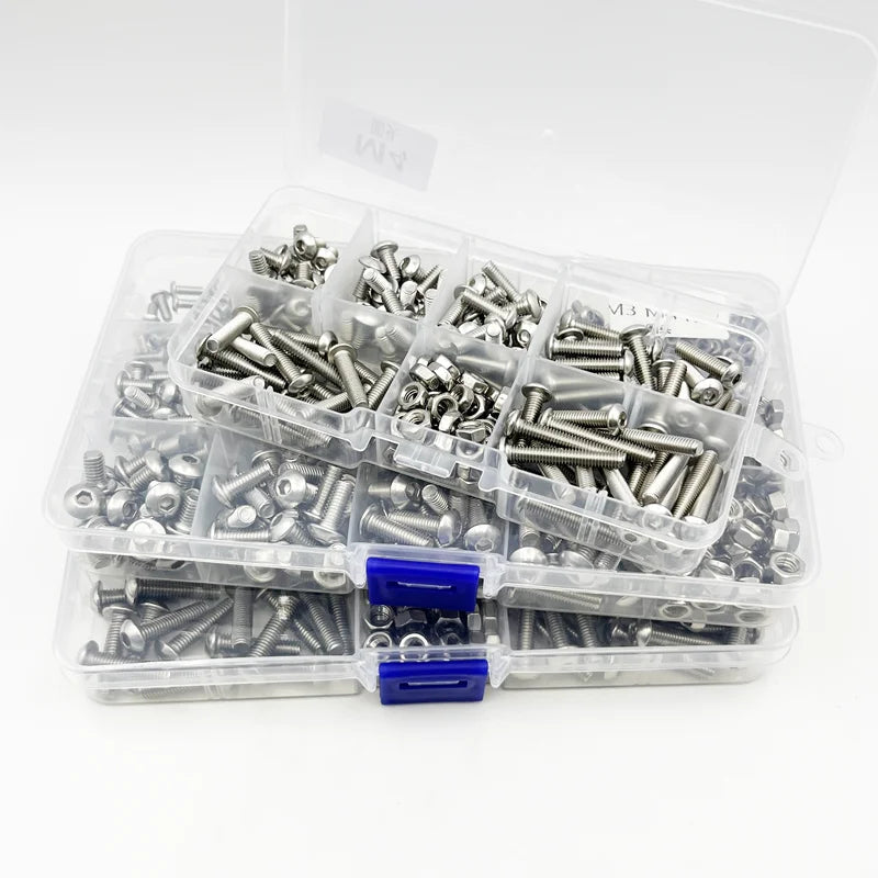 120-434Pcs 304 Stainless Steel Hex Button Socket Head Cap Screw Hexagon Thread Machine Metric Nut Bolt Assortment Kit Set M2~M6