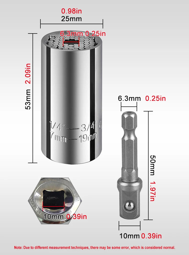 Multifunctional Silvery 7 to 19mm Magic Socket Multi Purpose Wrench Extension Rod Electric Hand Drill Screw Tool Set